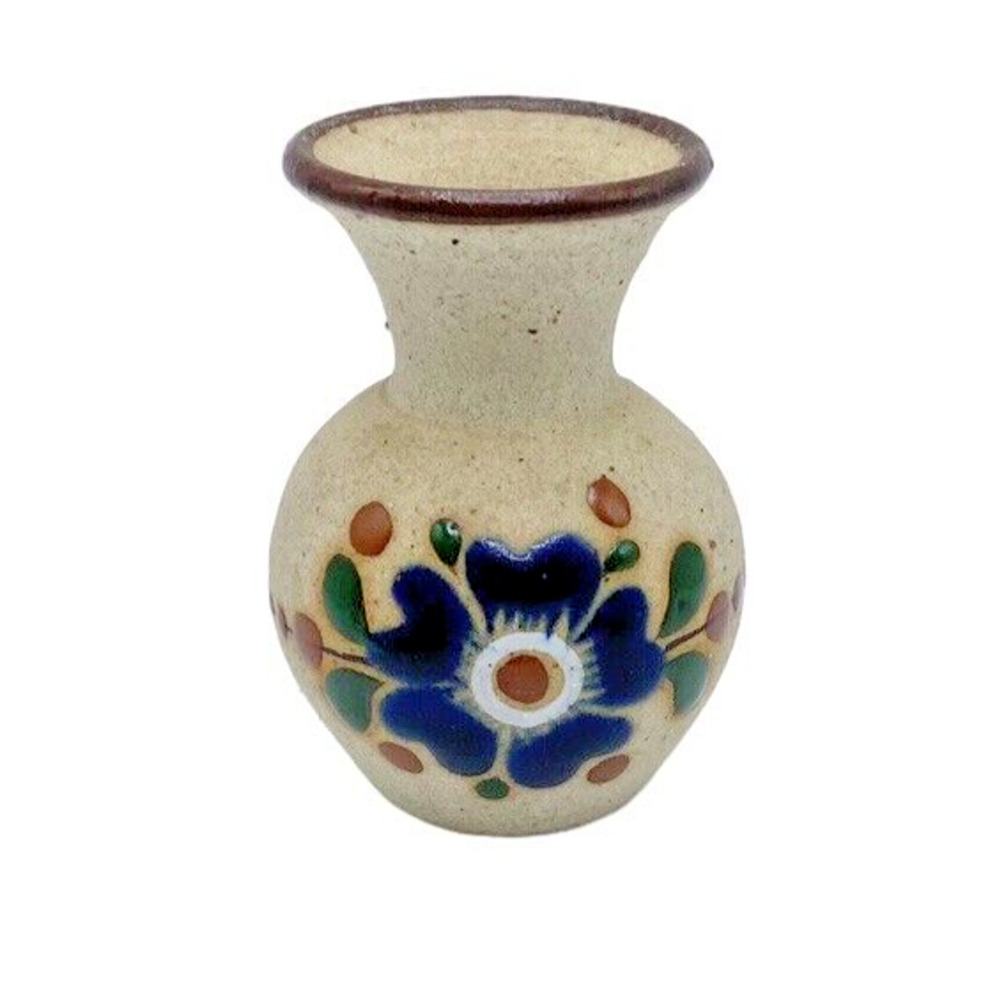 Vintage Tonala Pottery Miniature Floral Vase Toothpick Holder Mexican Folk Art